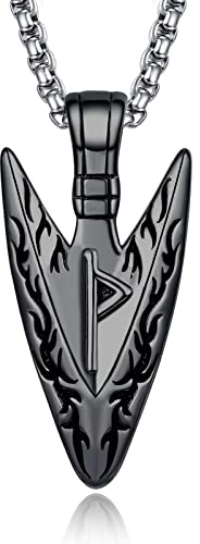 KATHLU Wikinger Halskette für Männer und Frauen, 925er Sterlingsilber, Wikinger Kette mit nordischem Anhänger Tiermotiv coole Halskette Wikinger Geschenke (Odin's Gungnir(black))