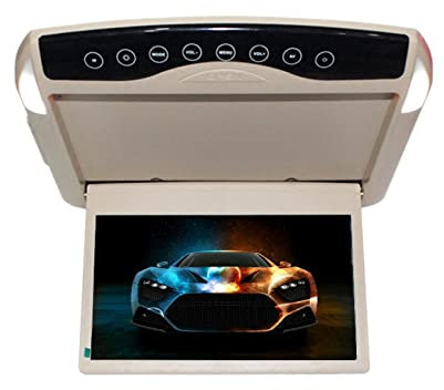 EBAYTV Lettore Dvd Portatile Monitor for Montaggio su Tetto for Auto Ultra-Sottile da 10,1 Pollici Montaggio a soffitto Flip Down Overhead Screen Lettore multimediale MP5 IR/SD/USB(10.1 inch Beige)