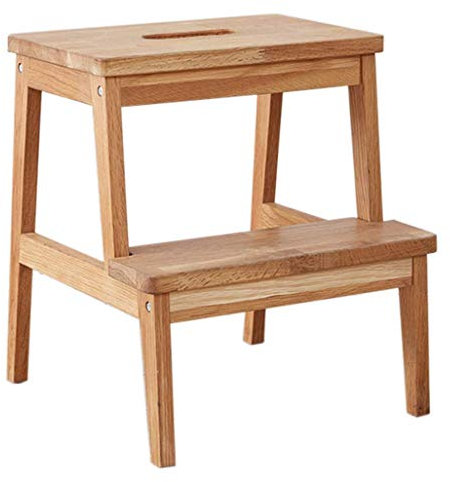 KAZUP Startseite Tritthocker,Tritthocker | 2-Stufen-Leiter aus Eiche | rutschfest | Modischer Klappstuhl aus massivem Holz, multifunktional | Küche Schlafzimmer Garage | Einfach zu verstauen | 40×