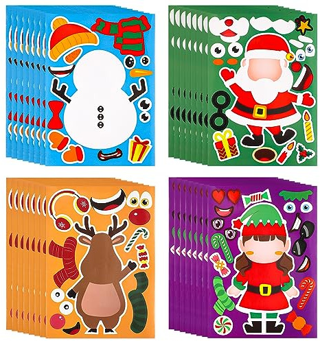 32 Stück Sticker Weihnachten Kinder, Selbstklebende Weihnachts DIY Aufkleber Wasserfeste Scrapbooking Aufkleber für Weihnachtshandwerk Partygeschenke Urlaubsaufkleber