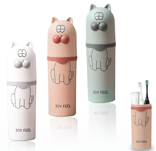 Lot de 3 étuis à Brosse à Dents, Ensemble de gobelets à Brosse à Dents en Forme d'animal Chat, étui de Voyage pour Brosse à Dents, étui à Brosse à Dents Portable pour Camping école Maison
