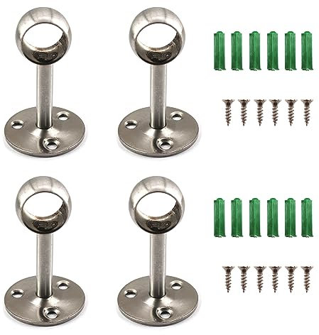 4 x robuste Flanschstangenhalter, Edelstahl-Stangenhalter mit Schraube und Dehnrohr für 25 mm Schrank, Kleiderschrank, Schrank, Küche, Badezimmer, Balkon