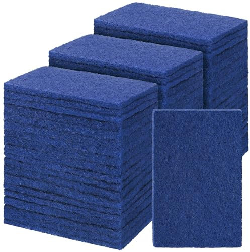 Hoolerry 100 Pcs Heavy Duty Scouring Pads Non Scratch Household Scrub Pads for Cleaning Reusable Pan Scrubber Anti Grease Scrubbing Pads for Dish Kitchen Metal Grills, 4.3 x 3 x 0.3 in (Blue)