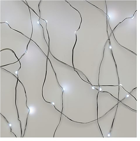 EMOS Nano-Lichterkette kaltweiß für Innen und Außen (IP44), 4m lange LED-Weihnachtslichterkette NANO für Partys, Weihnachten, 6 Stunden Timer Funktion, Netzteil und Transformator, silbernes Kabel