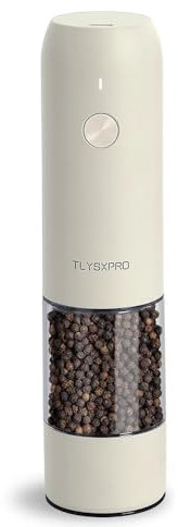 TLYSXPRO Moulin à poivre électrique, rechargeable par USB, moulin à sel et poivre automatique, avec réglage de la grosseur, lumière LED, rechargeable, accessoire de cuisine (1 pièce, Crème de Beurre)