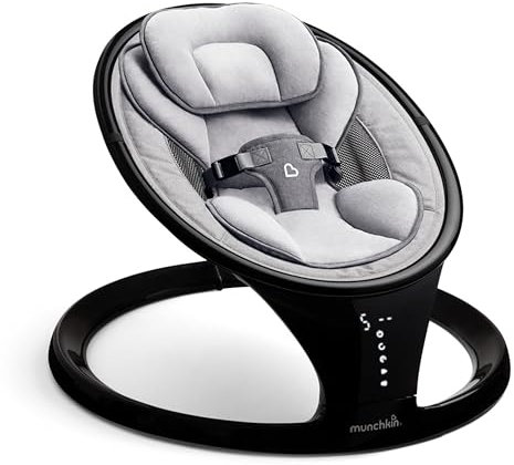 Munchkin Electric Baby Swing, Portable and Lightweight, Bluetooth Enabled Infant Rocker with Natural Sway in 5 Ranges of Motion, Newborn Nursery Essentials, Black/Grey
