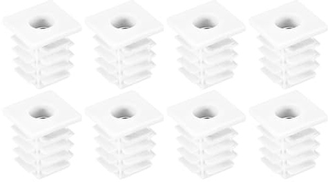 sourcing map Quadratische Rohre, 19 x 19 mm, PP-Stuhlabdeckung mit M6-Gewinde, Gewindeeinsatz für Möbelfüße, verstellbare Beinstopfen, Stuhlrohr-Endkappen, Weiß, 8 Stück