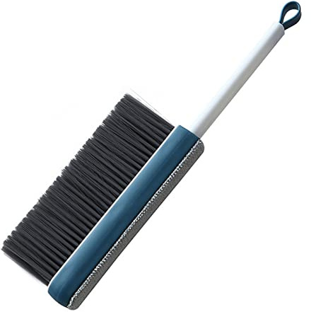 NEDLON Brosse à Vêtements Anti-Peluches, Manche Long Réglable, Balayette de Table de Banc à Main à Poils Souples, Balai à Épousseter pour Nettoyer Les Cheveux du Lit, du Canapé de Voiture(Bleu)