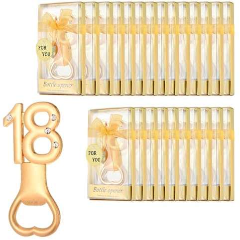 MCDSAJ Metel Apribottiglie Numero 18 Dorato per Decorazioni Feste di Compleanno, Apribottiglie per Regali di Ritorno per Feste di Anniversario, Regali per Feste, Decorazioni e Bomboniere (24 Pezzi)