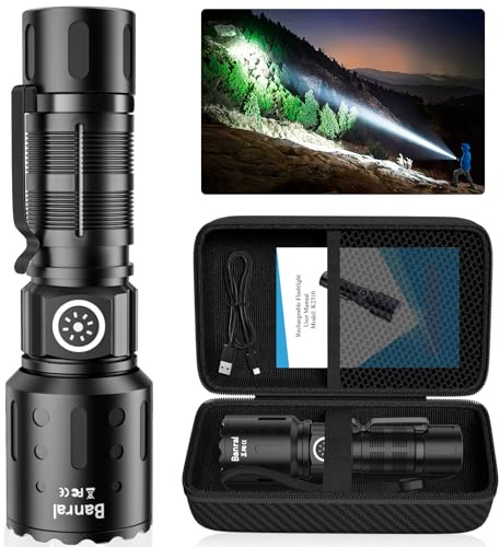 Flashlights High Lumens Rechargeable, Super Bright LED Small Powerful Flashlight with Memory Function, 6Modes Pocket Waterproof Flash Light for Camping,Hiking,Stocking Stuffer for Men (1, Black)