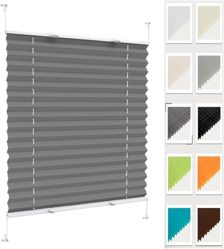Plissee Plisseerollo Klemmfix Ohne Bohren 40 x 40 cm, Klemmträger Befestigung Klemmträger, Klemmen Plissees Sichtschutz Fenster, Plisseerollo Sichtschutz, für Fenster & Tür, Grau