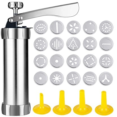Aliaga Kekspresse Aus Edelstahl, Spritz Kekspresse, Glasur Set mit 20 Keksformscheiben und 4 SpritztüLlen für Selbstgemachte Kekse