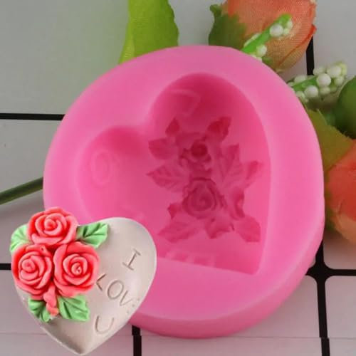 Moldes de silicona para cupcakes, 6 x 6 cm, molde de jabón de silicona 3D, corazón, amor, rosa, flor, chocolate, vela, arcilla, manualidades, herramienta de base de jabón barata