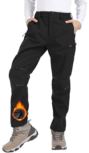 Djtnzdm Skihose Kinder Winter Softshellhose Jungen Winddicht wasserdichte Schneehose Kinder Thermo Regenhose Atmungsaktiv Warm Outdoorhose Fleece Trekkinghose Mädchen Warm Hose Schwarz 164-170