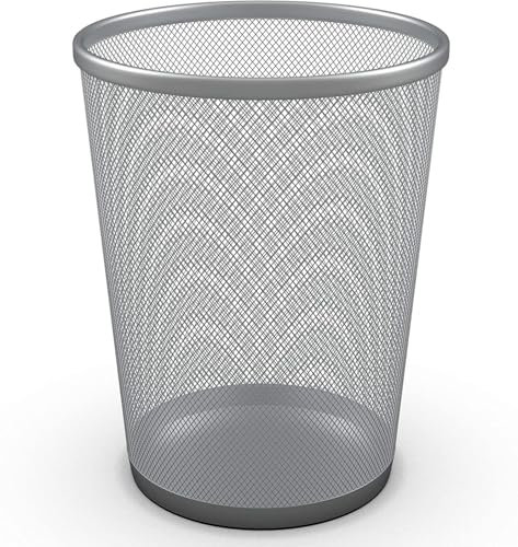 MantraRaj Round Metal Waste Paper Bin Mesh Wastebasket Trash Can for Bathrooms, Kitchens, Home Offices, Dorm Rooms Lightweight Alloy Steel Garbage Bin 9L Capacity | Office Bin | Dustbin (1 X SILVER)