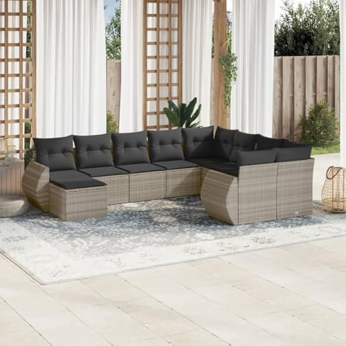 Juroupi 10-TLG. Garten-Sofagarnitur mit Kissen GartenmöBel Set Lounge GartenmöBel Lounge MöBel Outdoor Gartengarnitur Hellgrau Poly Rattan - 3221861