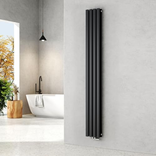 EMKE Radiatore Ovale Piccolo 1800x240 mm, Radiatore Verticale a Doppio Strato, Design Tubolare, Attacco Centrale, Riscaldamento Antracite 678W