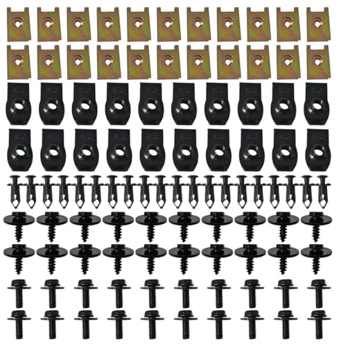 100PCS Automotive Screws and Bolts, Car Body Bolts for Engine Under Cover Splash Shield Guard, Fenders Liner Push Retainer Auto Bumper Clips, Plastic Rivet Fasteners U-Nuts Kit