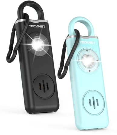 TECKNET Persönlicher Alarm, Taschenalarm mit 130 dB Sirene und LED Signalleuchte, USB Type-C wiederaufladbar Schlüsselanhänger für Frauen, Sicherheitsalarm für Kinder/Frauen/Ältere(Blau+Schwarz)