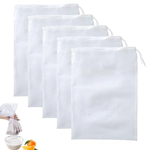 5PCS Fine Mesh Bags Reusable Nylon Drawstring Bags for Fish Tank Filter Media Bag Aquarium Filter Bag Mesh Bags for Filter for Fish Tank Activated Carbon Charcoal Bio Balls Filter Accessories（White）