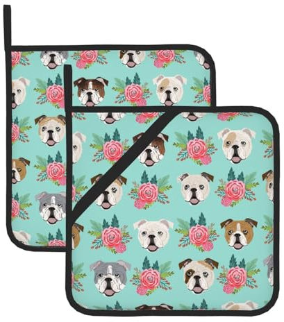 YHBLYKXP Topflappen mit lustigem englischem Hundemotiv, hitzebeständig, Grillen, Kochen, Backen, 2 Stück