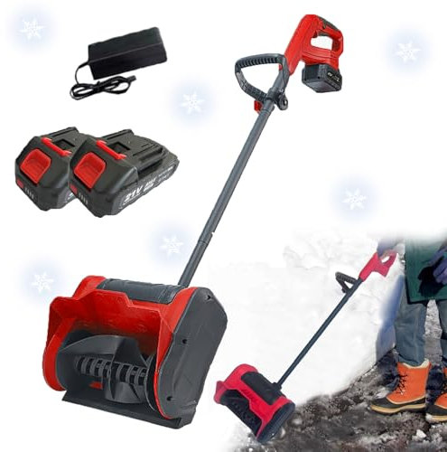 Hooha Pala da neve a batteria, 21 V, 32 cm, con batteria da 2 x 2 Ah e caricabatterie, con manico ausiliario e interruttore di sicurezza per esterni, rimozione della neve su vialetti, gradini,