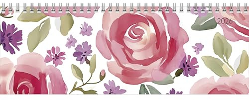 Zettler Tisch-Querkalender Style Rosen 2026 – Büro-Planer 30x11 cm, Wochenkalender mit 1 Woche auf 2 Seiten, deutschsprachigem Kalendarium, Ringbindung & Notizbereich