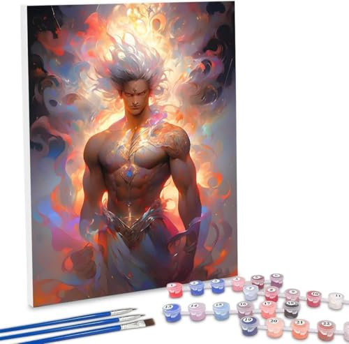 Malen Nach Zahlen Flamme Männlicher Gott,40x50cm DIY Malen Nach Zahlen Erwachsene, DIY Kreativ Set für Erwachsene Handgemalt Ölgemälde Kits auf Leinwand, Acryl-Malen Nach Zahlen für Wanddeko s-318