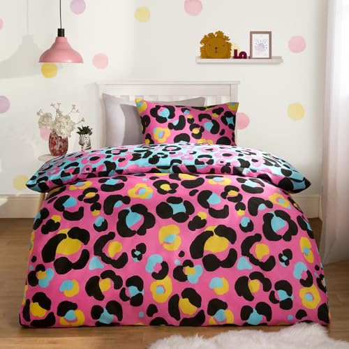 OHS Leopard Print Double Bedding, Reversible Quilt Covers for Girls Boys Summer Bedding Double with Pillowcases Ultra Soft Comfy, Neon