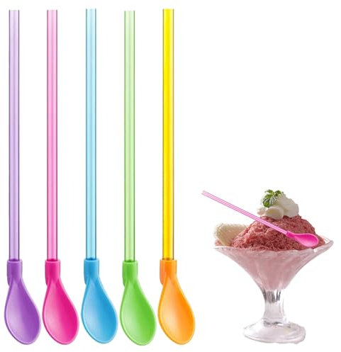15Stück Strohhalme Löffel,Trinkhalmlöffel für Slush,Plastik Mehrfarbig Strohhalme mit Löffel,Wiederverwendbarer Strohhalmlöffel,für Kaffee,Smoothies,Cocktails,Milchshakes