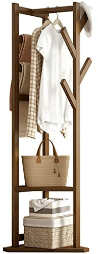 Freistehende Garderobe mit Bodenspiegel, Garderobenständer, Garderobenständer mit 4 Haken zum Aufhängen von Kleidung und Ablage, Eckbücherregal, 2 Ablagen aus Bambusholz und modernem Design