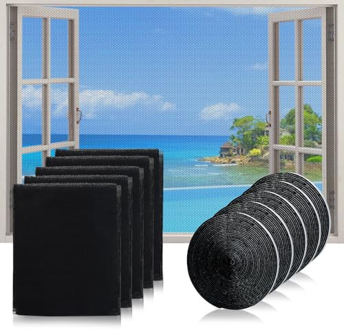 KNJOMZIE Mosquitera Ventana 5 Piezas 130x150 cm, Tela Mosquitera Recortable con Cinta Adhesiva, Mosquitera para Ventanas sin Agujeros, Protección contra Insectos y Mosquitos
