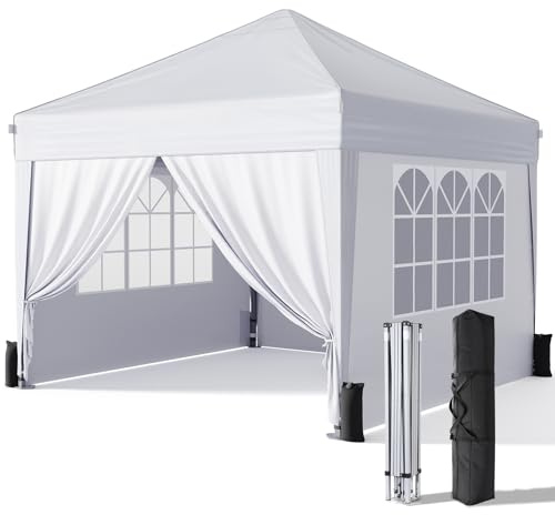Driftalia Gazebo with Sides 3m x 3m, Waterproof Pop Up Gazebo with 4 Sandbags and Carry Bag for Parties, Camping, Commercial Events - White