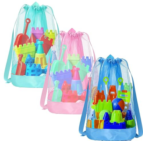 Sac à jouets de sable - 3 sacs à dos en maille filet pour bac à sable - Imperméable et léger - Idéal pour la plage, le jardin et les voyages