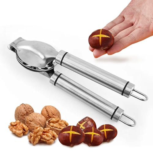 Holzsammlung Taglia Castagne a Croce Acciaio Inox, Tagliacastagne a Pressione, Pinza per Castagne Professionale Chestnut Opener Clip Multifunzione Utensili Cucina per Castagne, Noci ed Altri