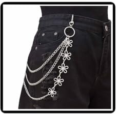 Chaîne de pantalon à rivets croisés avec fleur gothique pour jeans, portefeuille, chaîne à maillons punk, papillon, nœud, feuille, ceinture de poche, bijoux pour homme et femme