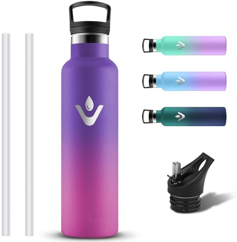 Grsta Gourde Isotherme, Gourde 750ml avec Paille, Reutilisable Bouteille Isotherme, Gourd Inox sans BPA, Bouteille d'eau en Acier Inoxydable, Anti Fuite Gourd pour Randonnee, Velo, Voyage