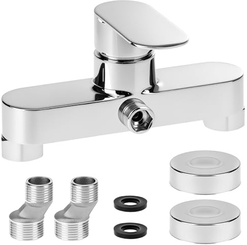 QWORK® Shower Mixer Bar,G1/2 Outlet Valve,Chrome Wall Mounted Shower Mixer Tap,Ceramic Cartridge,for Cold and Hot Water