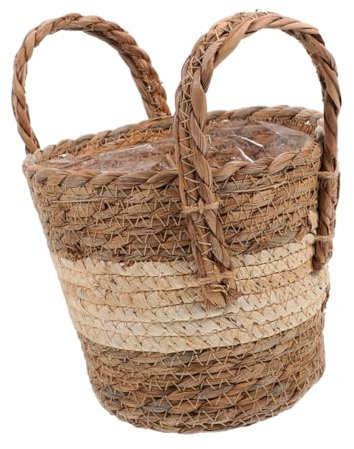 BAZEITFLOW Macetero de Mimbre Beige para Plantas de Interior y Suculentas, Cesta Colgante de Pared Diseño Bohemio para Uso en Jardín y Exterior