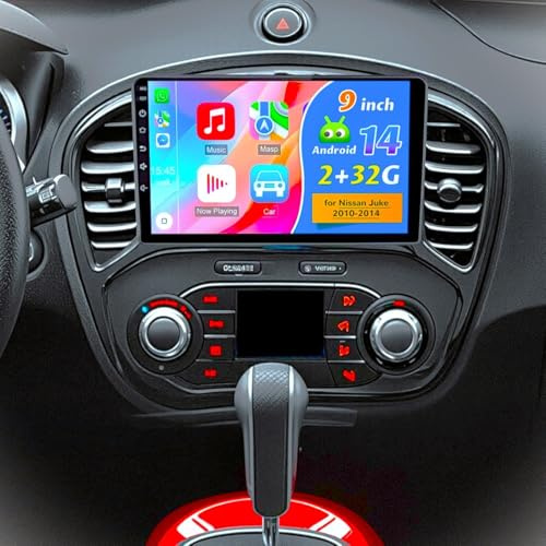 Car Radio for Nissan Juke 2010-2014 Double Din Car Radio Receiver With Wireless Carplay Android Auto with 9 inch Touchscreen Bluetooth WiFi EQ Mirror Link GPS Sat Navi SWC Backup Camera Mic