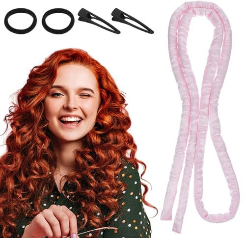 XLIUAX Heatless Curls Overnight Headband, Heatless Curling Rod Headband for Short Long Hair No Heat Overnight Curls with Thin Curlers to Sleep In Lazy Natural Soft Wave DIY(Pink)
