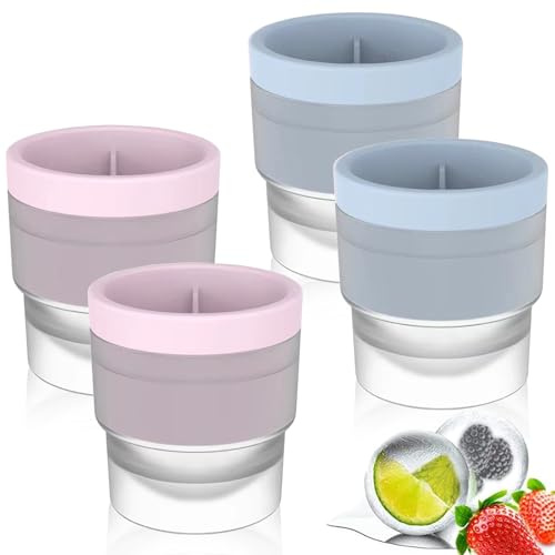Ice Ball Mould, 4Pcs Round Ice Cube Moulds(Pink and Blue) | Silicone Ice Ball Maker, Stackable Design Ball Ice Cube Moulds with Easy Release,Perfect for Whisky Cocktails and Soft Drinks