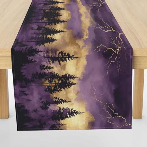Chemin de Table Forêt Sombre Rectangulaire 40x140cm en TissuAbstrait Paysage Décoration de Table pour Maison Mystique Foudre Nappe pour Fête et Dîner Décoratif