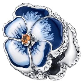 Csenyuer Blue Pansy Flower Bead Charm 925 Sterling Silver Pendant,Jewellery Beads Gifts for Women Bracelet Necklace