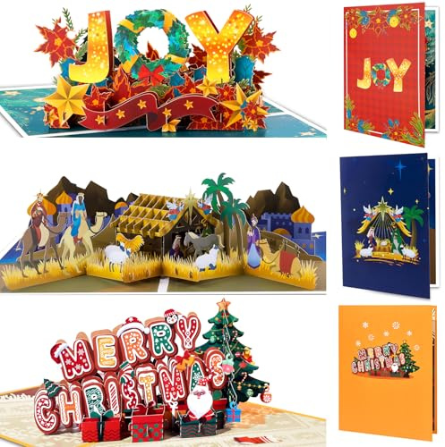 GREETING ART Weihnachtskarten mit Umschlag 3er Set, Pop-Up Weihnachtskarten, 3d Weihnachtskarten Krippe Jesus, Frohe Weihnachten und Freude,Weihnachtsfeierzubehör