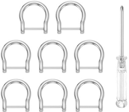 sourcing map 8pcs D-Rings Screw in Shackle 3/4 Metal Horseshoe U Shape Semicircle D Ring Purse Key Holder with Screwdriver for DIY Leather Craft Keychain Collar Accessories, Silver