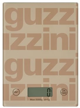 Guzzini - Label Bilancia da Cucina Digitale in Vetro Temperato, Funzione Tara, Display LCD, 5 kg, 4 Unità di Misura, Argilla - 13660179
