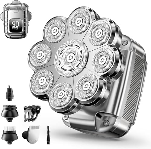 Rasoio 5 in 1 staccabile con display a LED, rasoi 9D per uomini calvi, rasoi elettrici ricaricabili a secco bagnato per uomo kit per la cura della casa e dei viaggi