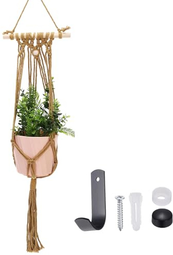 sourcing map Macrame Plant Hanger, 34 Inch Plant Hanger Indoor Outdoor Hanging Planter with Hook Tassels Decorative Crochet Cotton Rope for Home Decor Plants Pots,Wooden Bead Style Brown