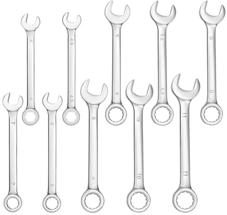 Mini Metric Wrench Set- 10 Piece Mini Combination Wrench Sets, Small Combination Ratchet Spanner Set Open and Box End Ignition Wrenches with Storage Pouch for Car Bike Furniture Machine Repairs 4-11mm